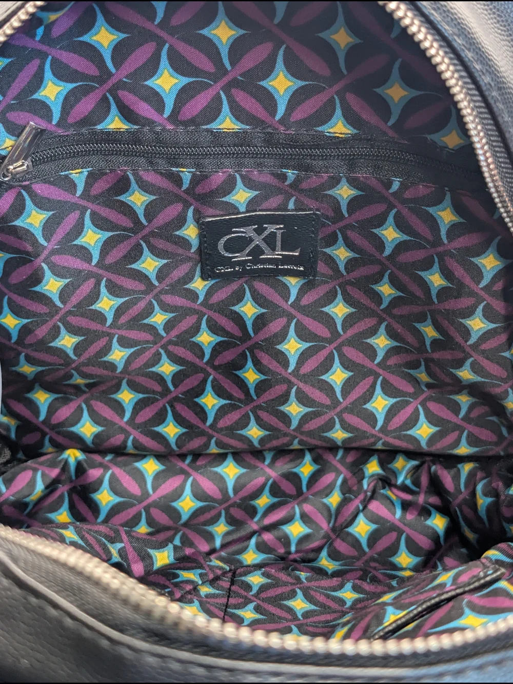 CXL by Christian Lacroix Black Pebbled Backpack Zip Top Silver Hardware